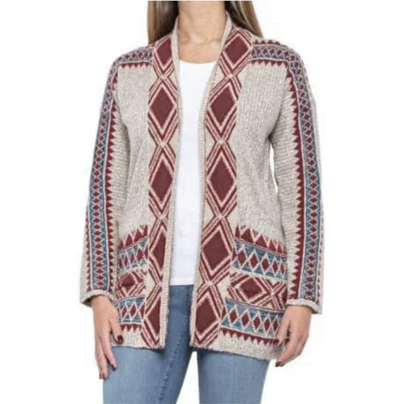 LUCKY BRAND Boho Aztec Southwestern Cardigan Sweater Medium Western Yellowstone - Picture 1 of 9